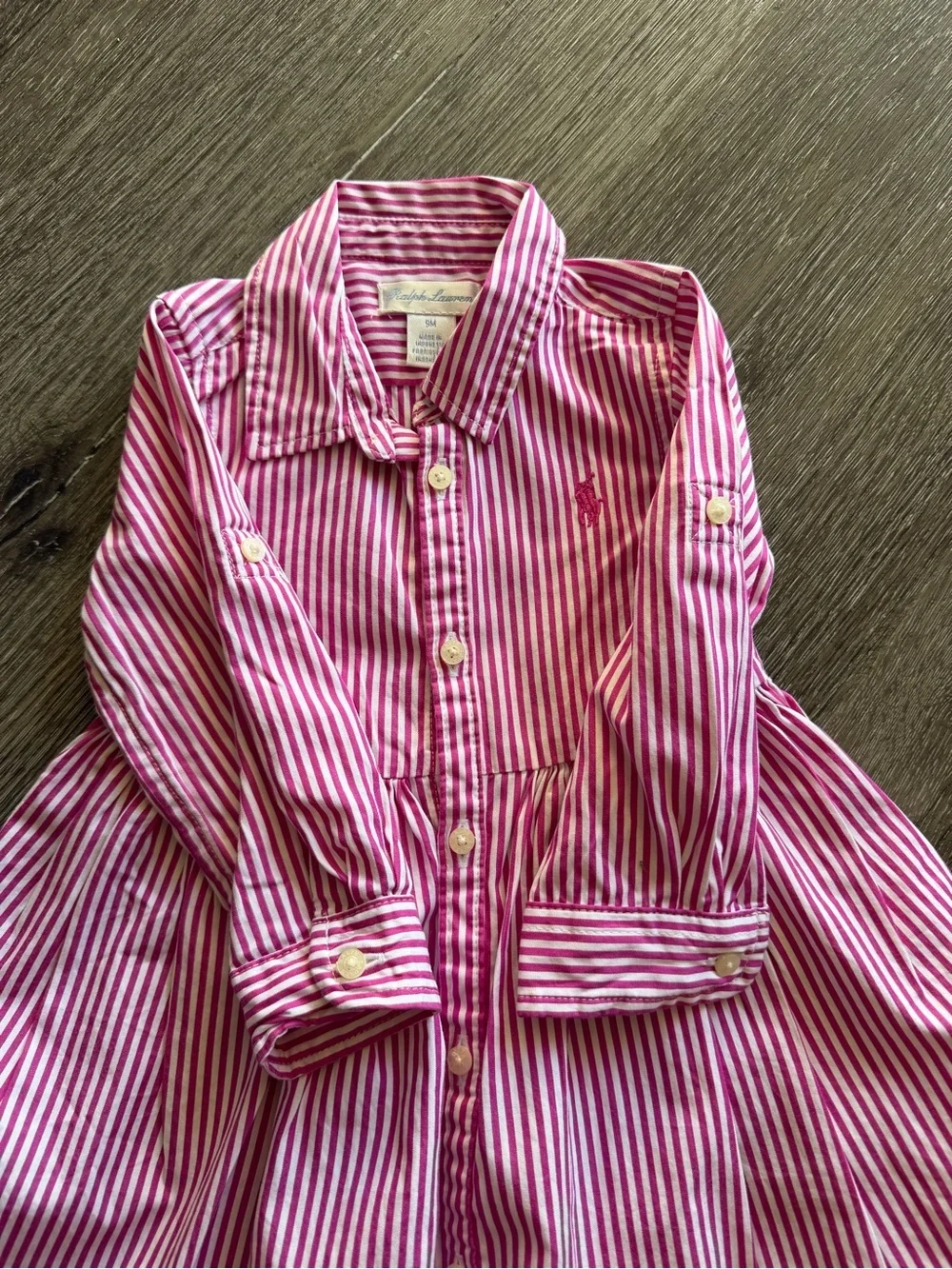 Ralph Lauren Pink and White Striped Cotton Shirt Dress